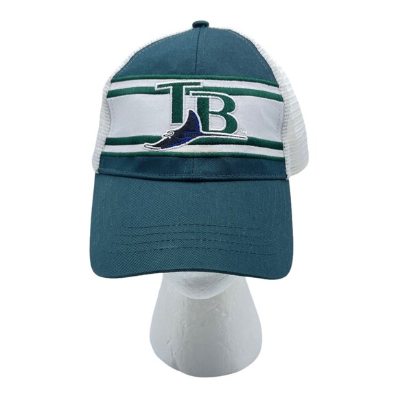 Tampa Bay Devil Rays Baseball Hat Hook Loop Cap White Green Rare Trucker - Picture 1 of 5